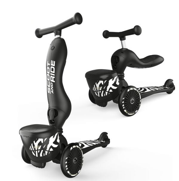 ScootandRide Highwaykick 1 Lifestyle 2 w 1- hulajnoga i jeździk z zamykanym schowkiem-Zebra