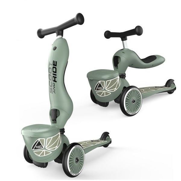 ScootandRide Highwaykick 1 Lifestyle 2 w 1- hulajnoga i jeździk z zamykanym schowkiem-Green Lines