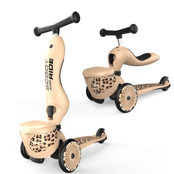 ScootandRide Highwaykick 1 Lifestyle 2 w 1- hulajnoga i jeździk z zamykanym schowkiem-Leopard