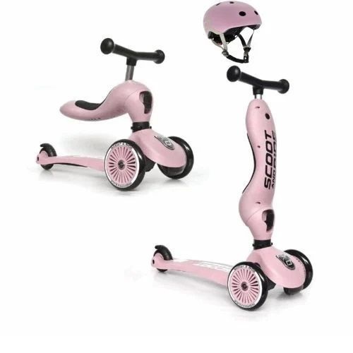ScootandRide Highwaykick1 - hulajnoga, jeździk 2 w 1+ kask XXS-S-Rose