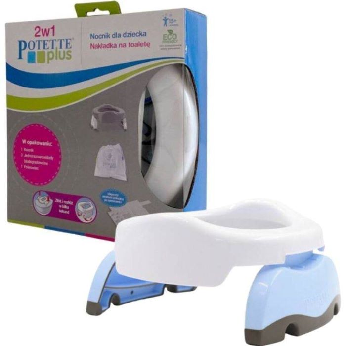 Potette Plus Nocnik turystyczny i nakładka na WC - 2 w 1-Biało-Niebieski
