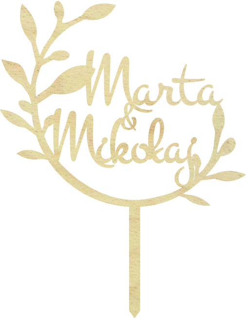 Topper napis na tort dekoracja na Ślub Imiona Pary Młodej pik drewniany gałązki