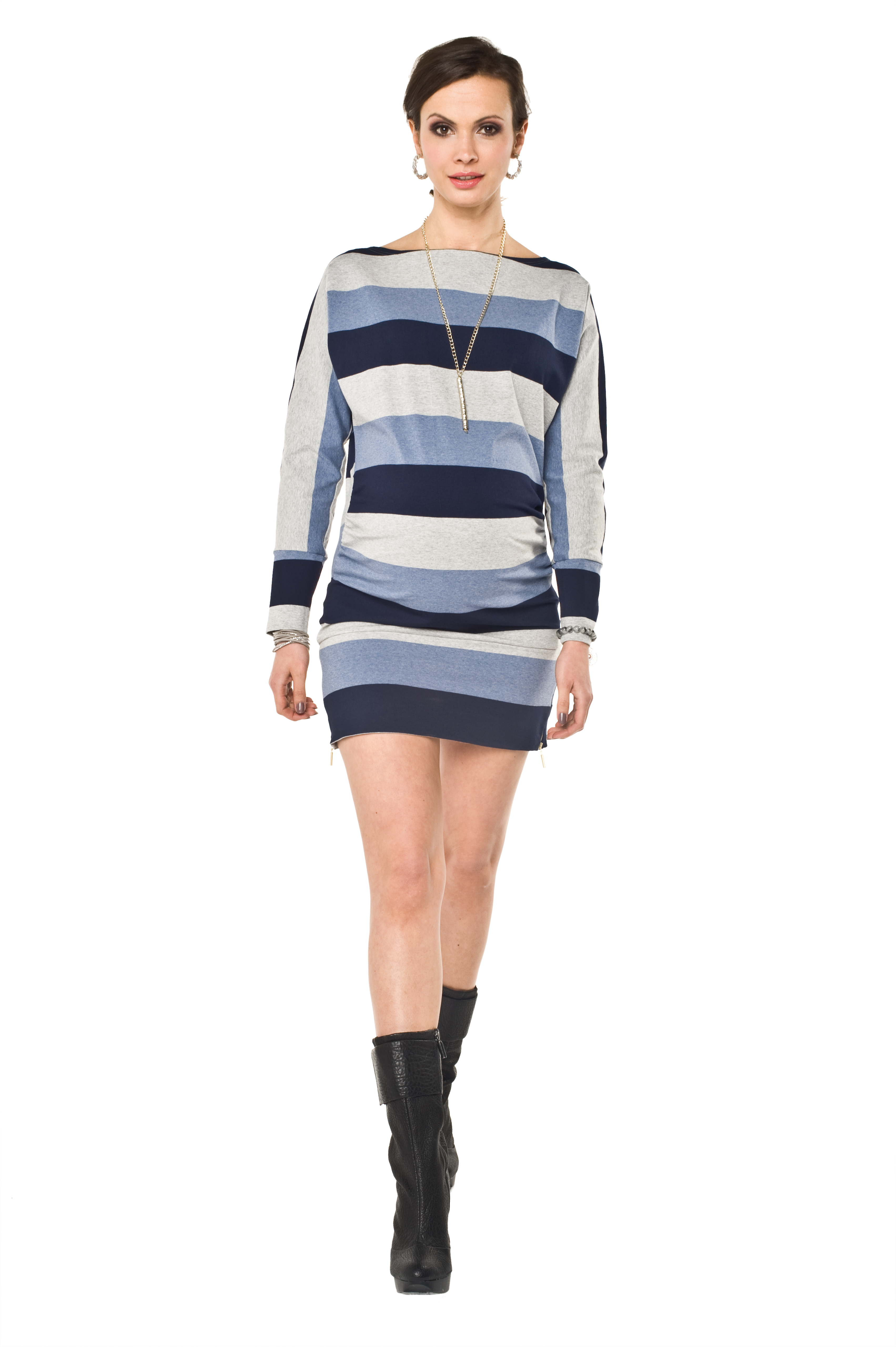 Sukienka ciążowa Aviano Paski długi rękaw