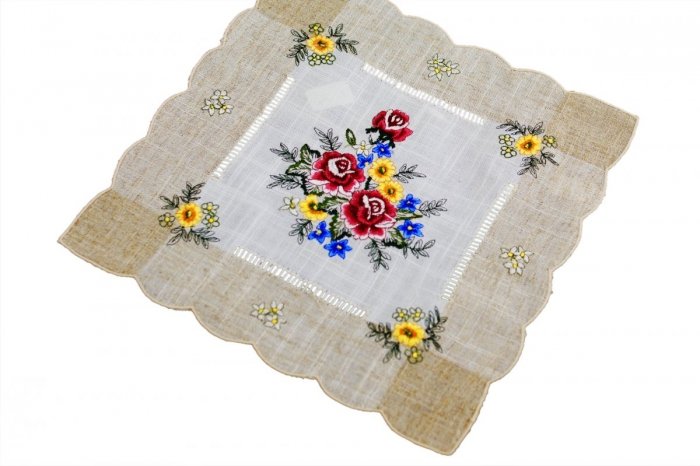 Obrus 30x30 wz. 1787 Kolor: lniany bordowe róże