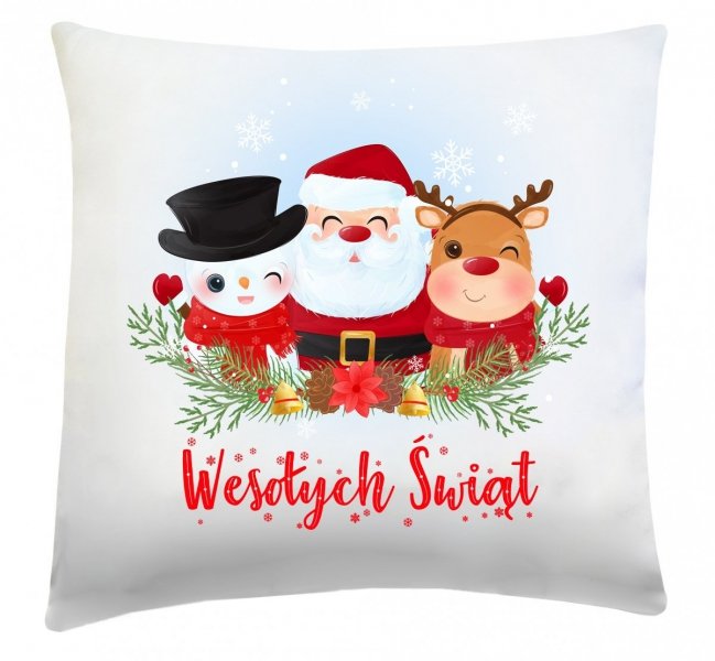 Poduszka świąteczna 40x40 wz. Mikołaj z przyjaciółmi