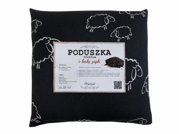 Poduszka z łuską gryki 50x50 wz. 8 baranki czarne