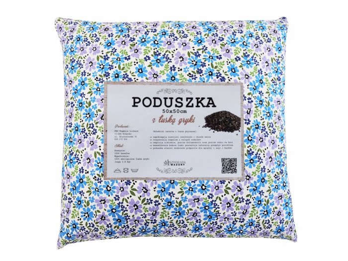 Poduszka z łuską gryki 50x50 wz. 4 niebieskie kwiatki