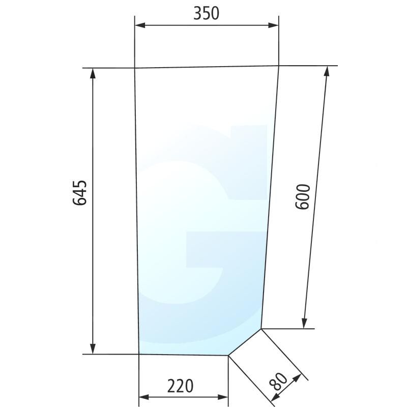 Szyba dzielona dolna, lewa, z krawędzią FIAT L G Ford 35 New Holland TL 82002185