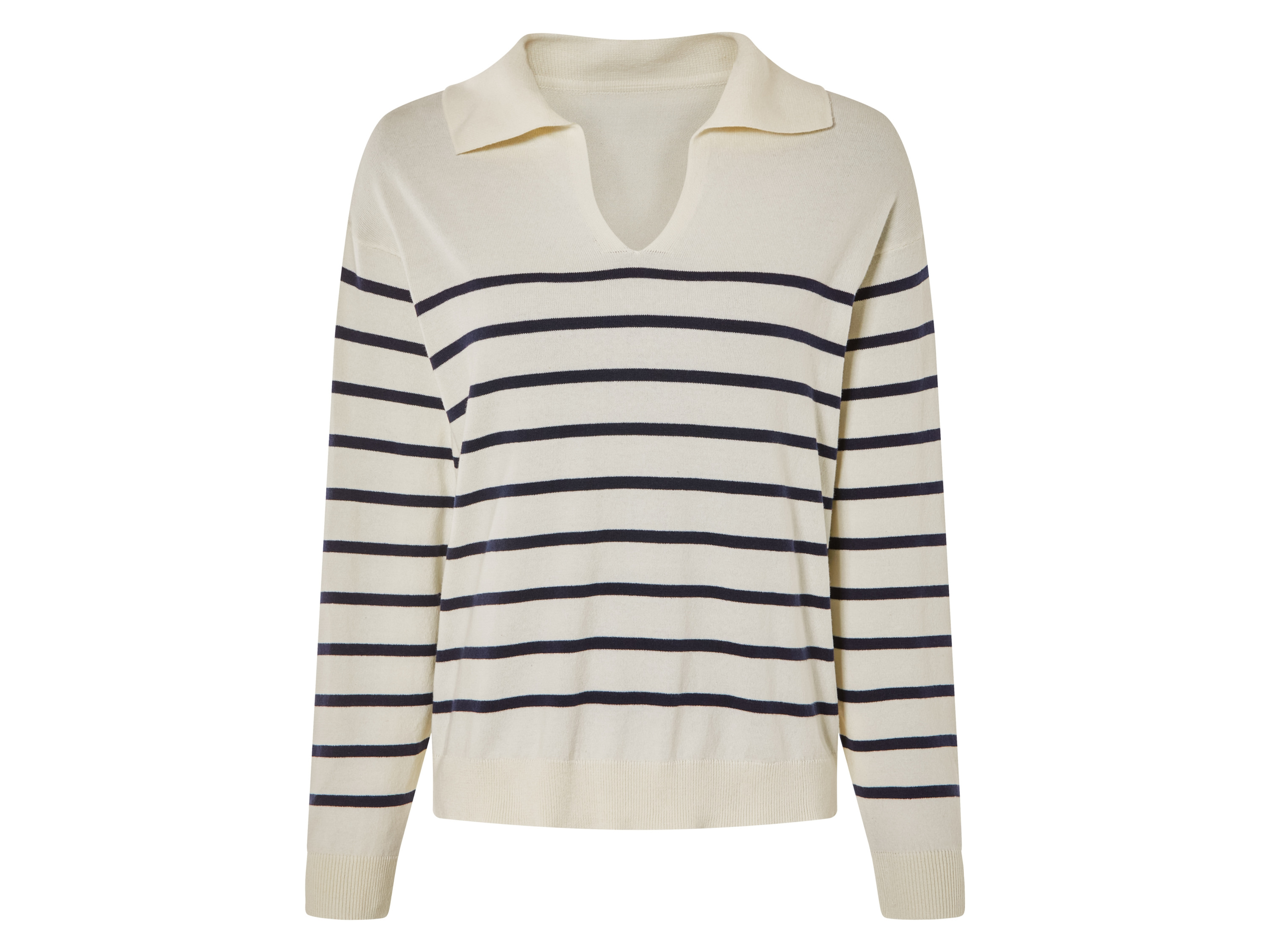 esmara Sweter dzianinowy z bawełną organiczną W paski/ biały, XS 32/34