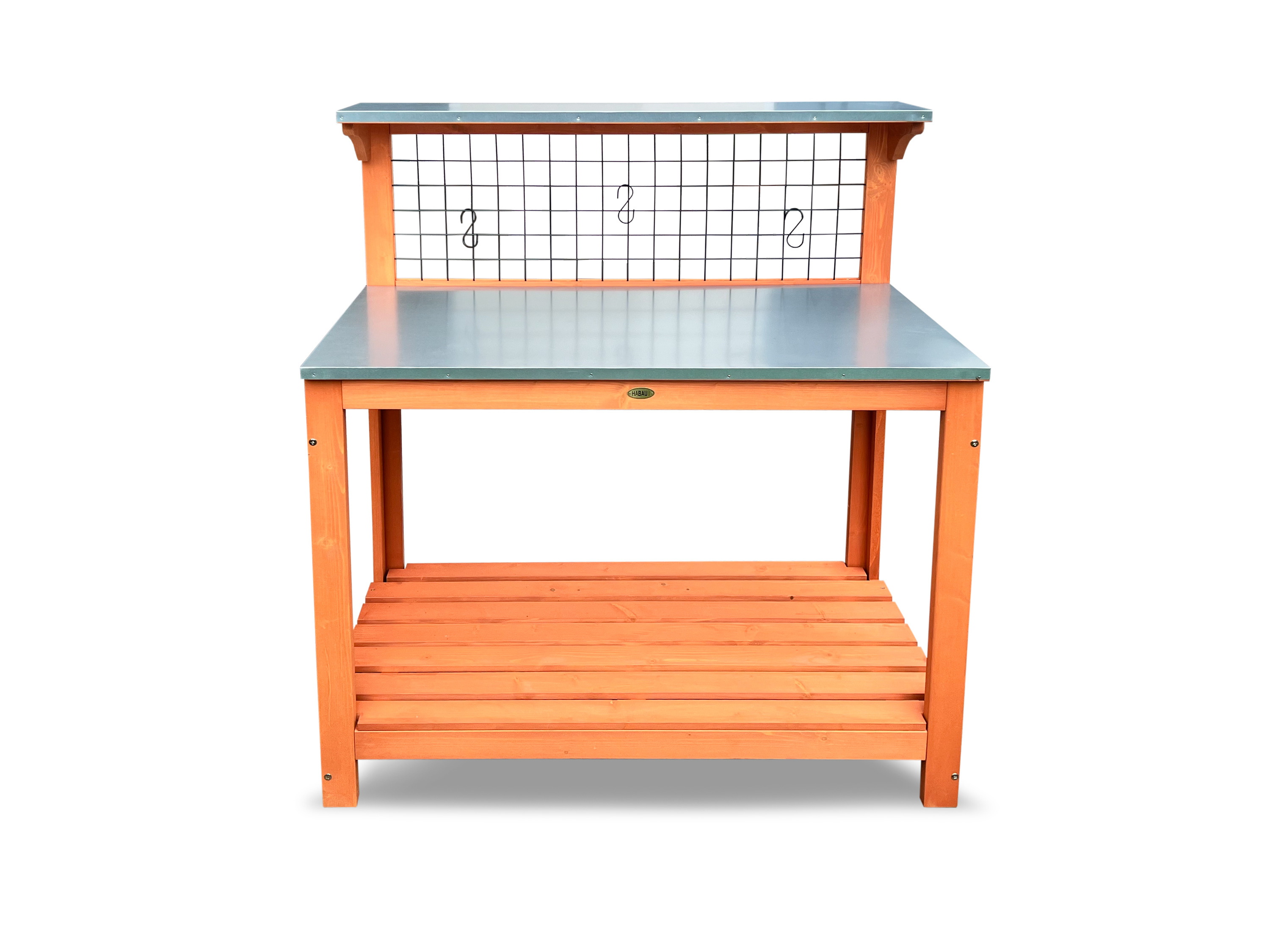 Habau Stół ogrodowy z ocynkowanym blatem, kratką i półkami