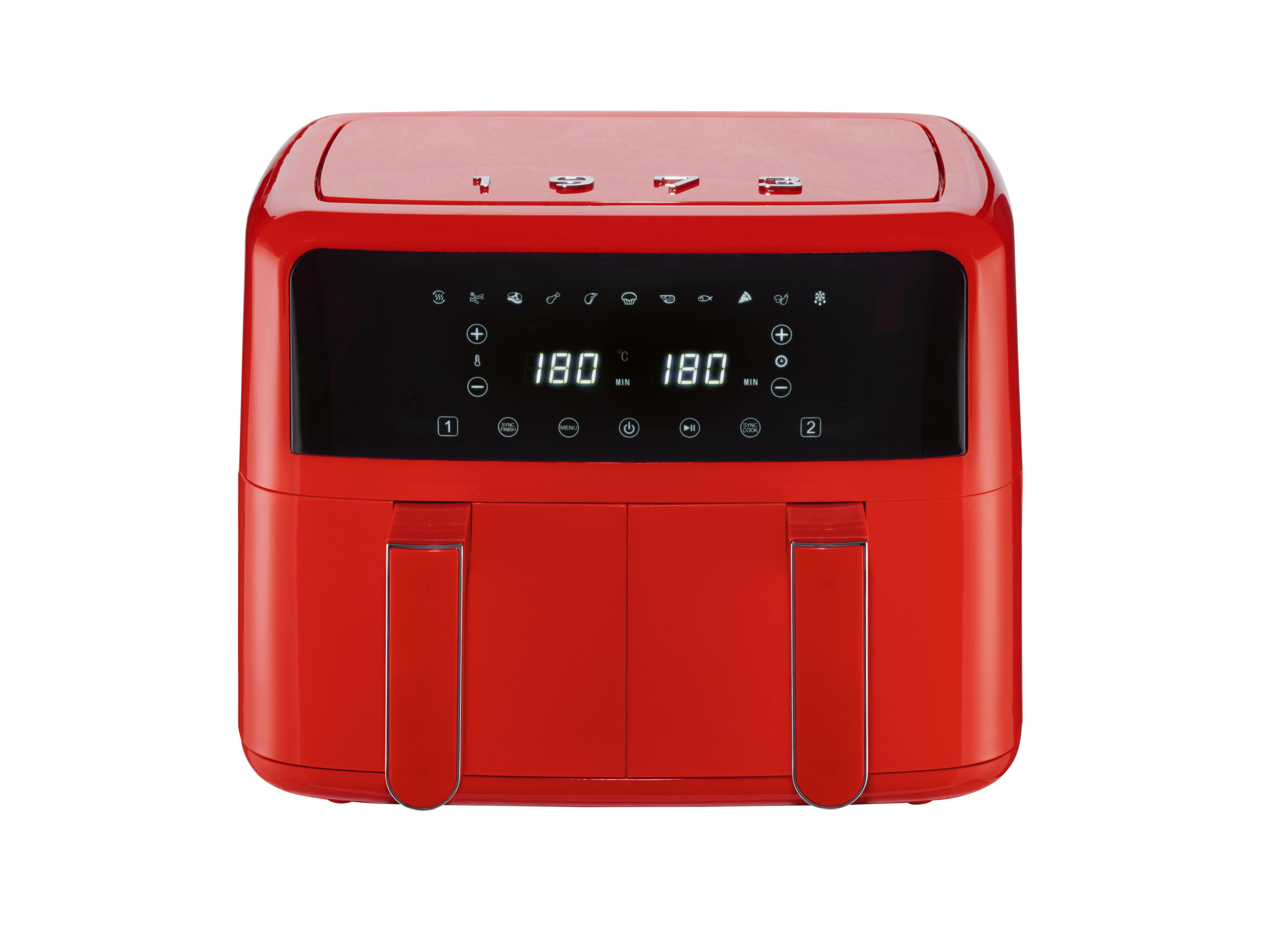 Silvercrest Frytkownica beztłuszczowa dwukomorowa Air Fryer Retro 1973, 2600 W Czerwony 1973