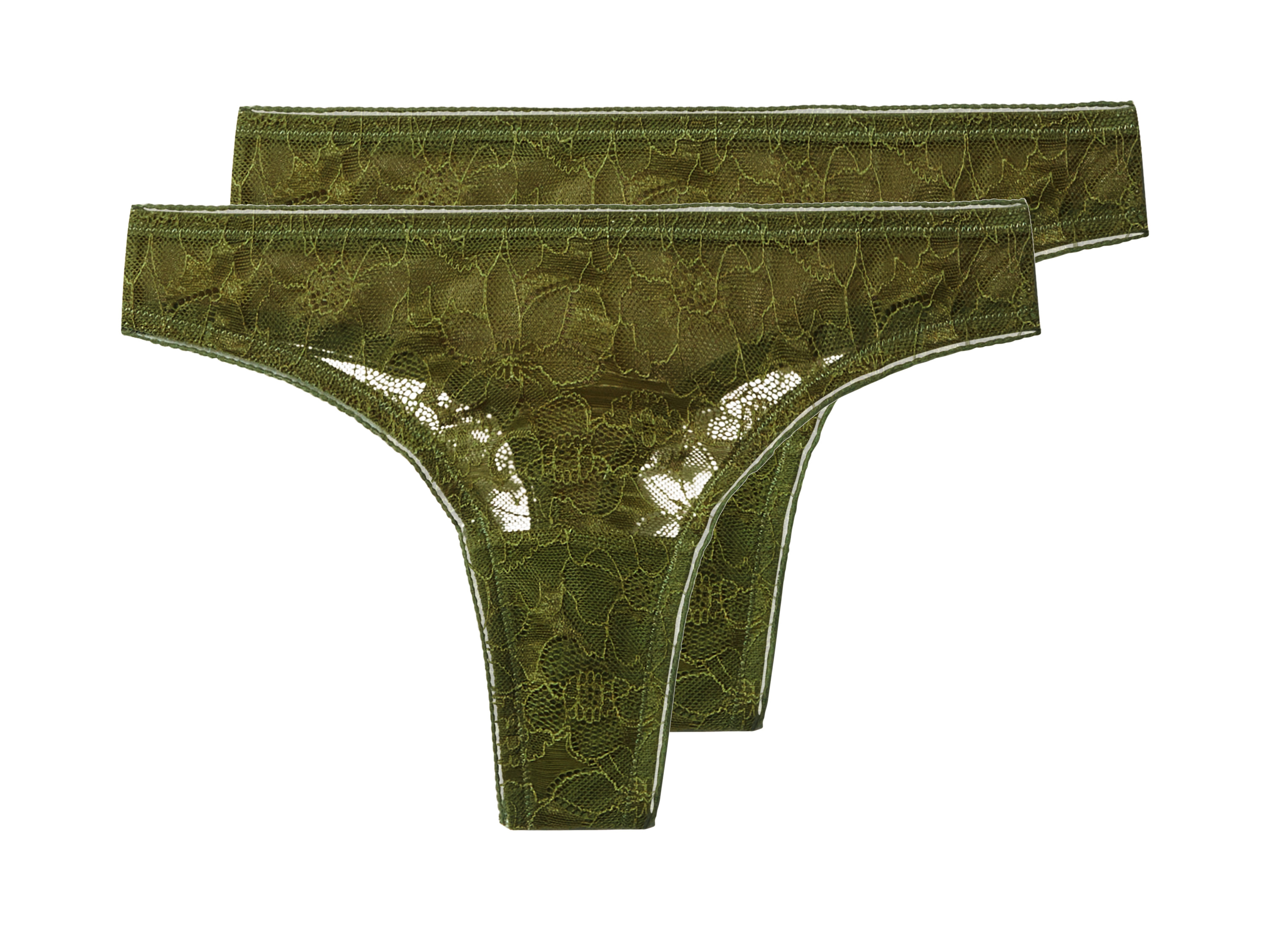 esmara Stringi damskie z koronką, 2 pary Oliwkowy, XS 32/34