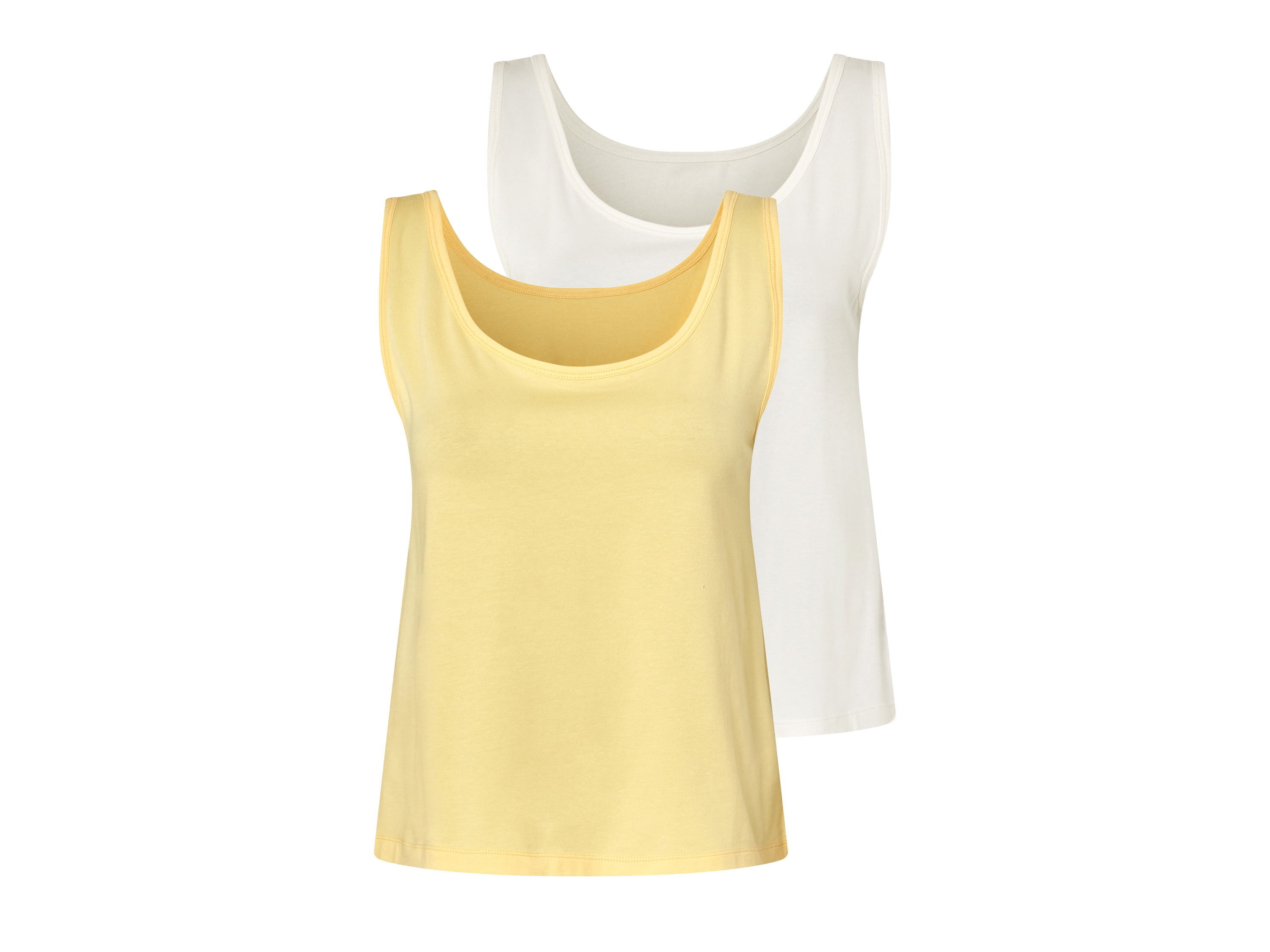 esmara Topy damskie z biobawełną, 2 sztuki Biały/żółty, XS 32/34