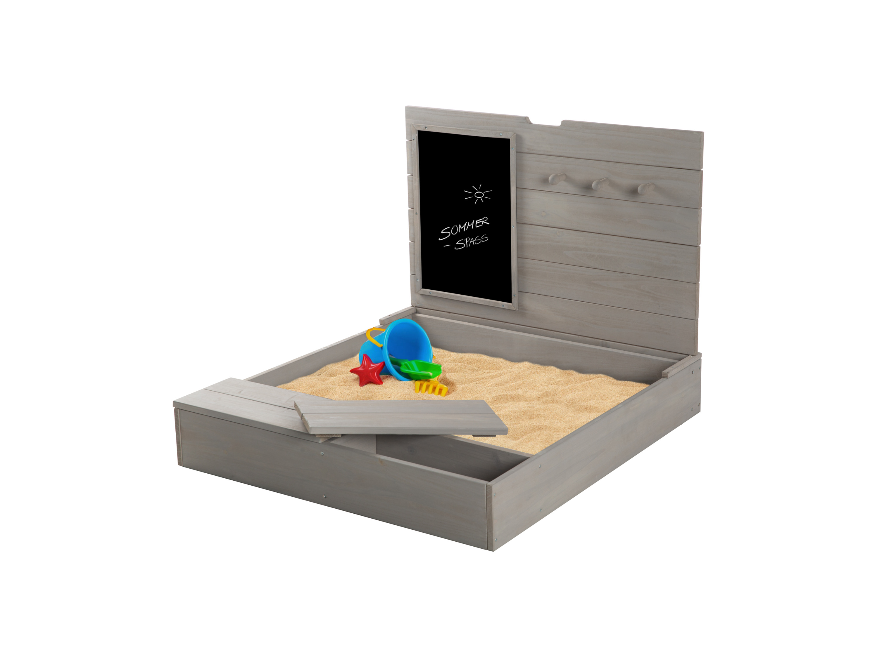 roba Piaskownica z pokrywą, tablicą i haczykami