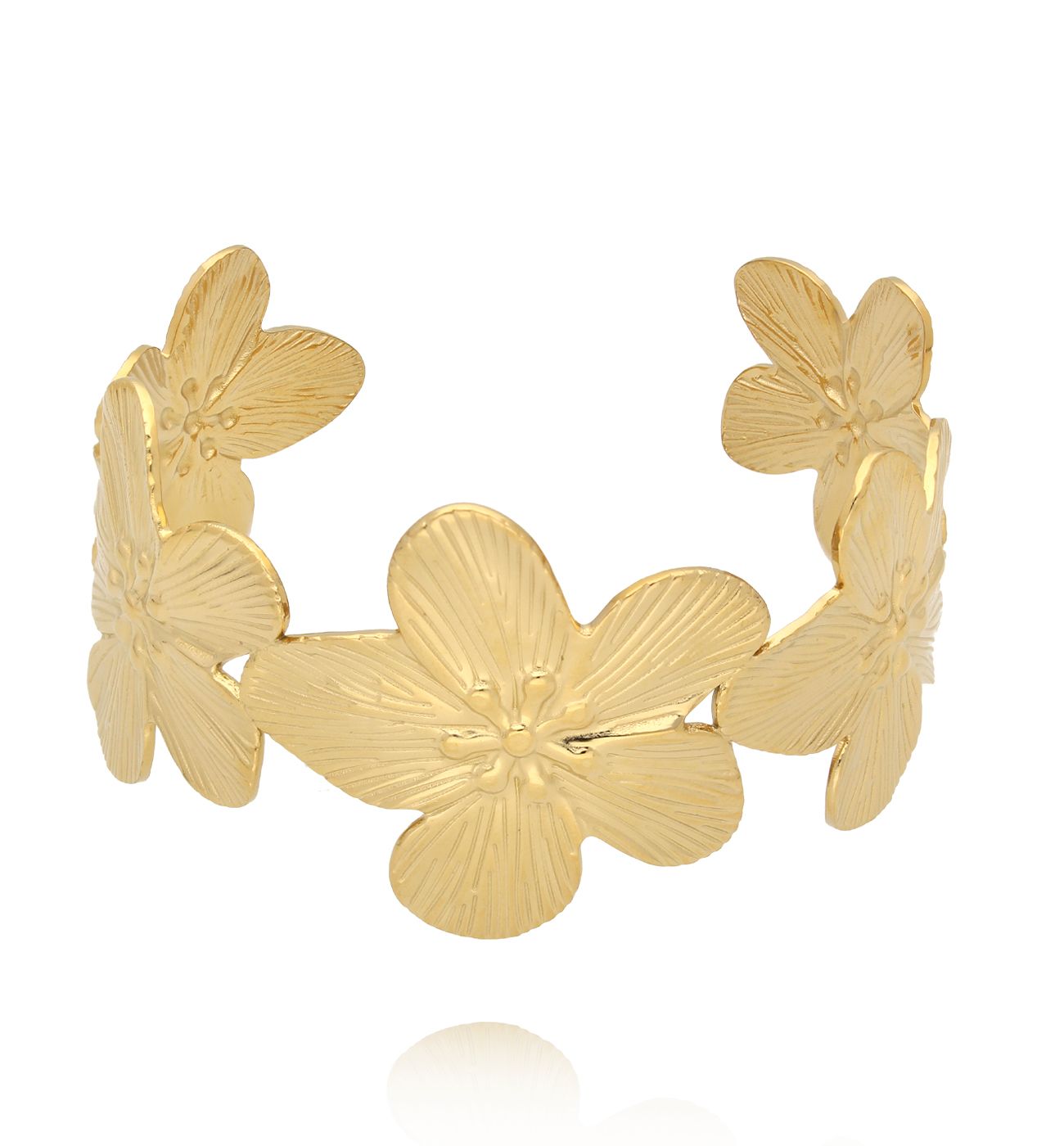 Bransoletka obręcz z kwiatami złota BSY0492 - By Dziubeka