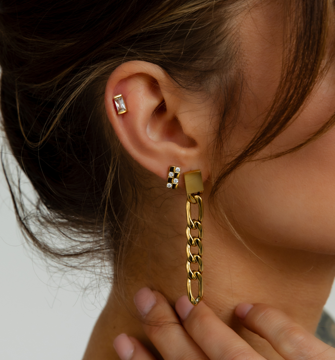 Kolczyki złote z łańcuchem Elie - By Dziubeka