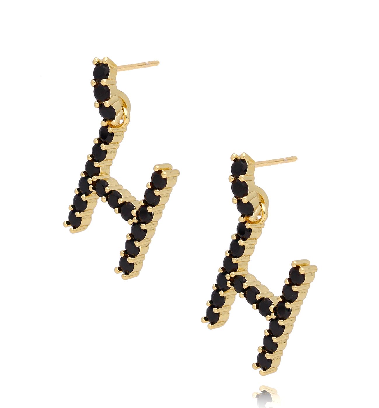 Kolczyki złote z kryształkami literka H - By Dziubeka