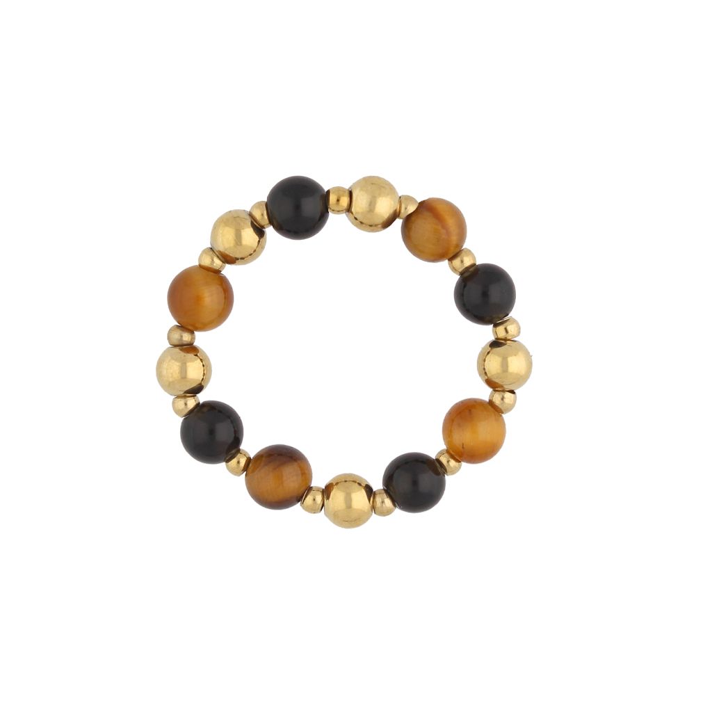 Pierścionek z agatami i tygrysim okiem PPA0057 - By Dziubeka