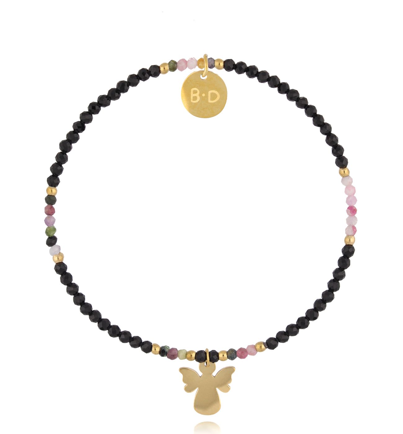 Bransoletka z turmalinami i aniołkiem Black Whisper - By Dziubeka