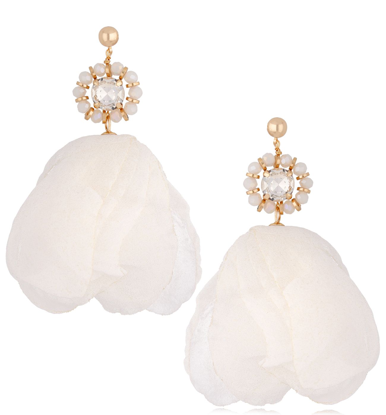 Kolczyki białe z szyfonu z kryształami Aabira - By Dziubeka