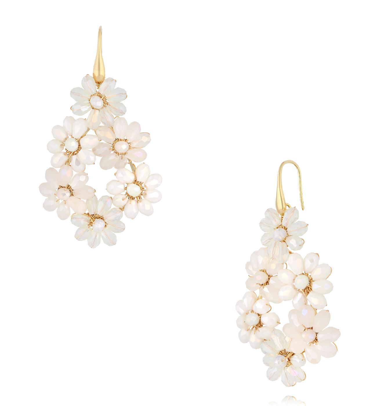 Kolczyki z białymi i mlecznymi kryształkami KWE0303 - By Dziubeka