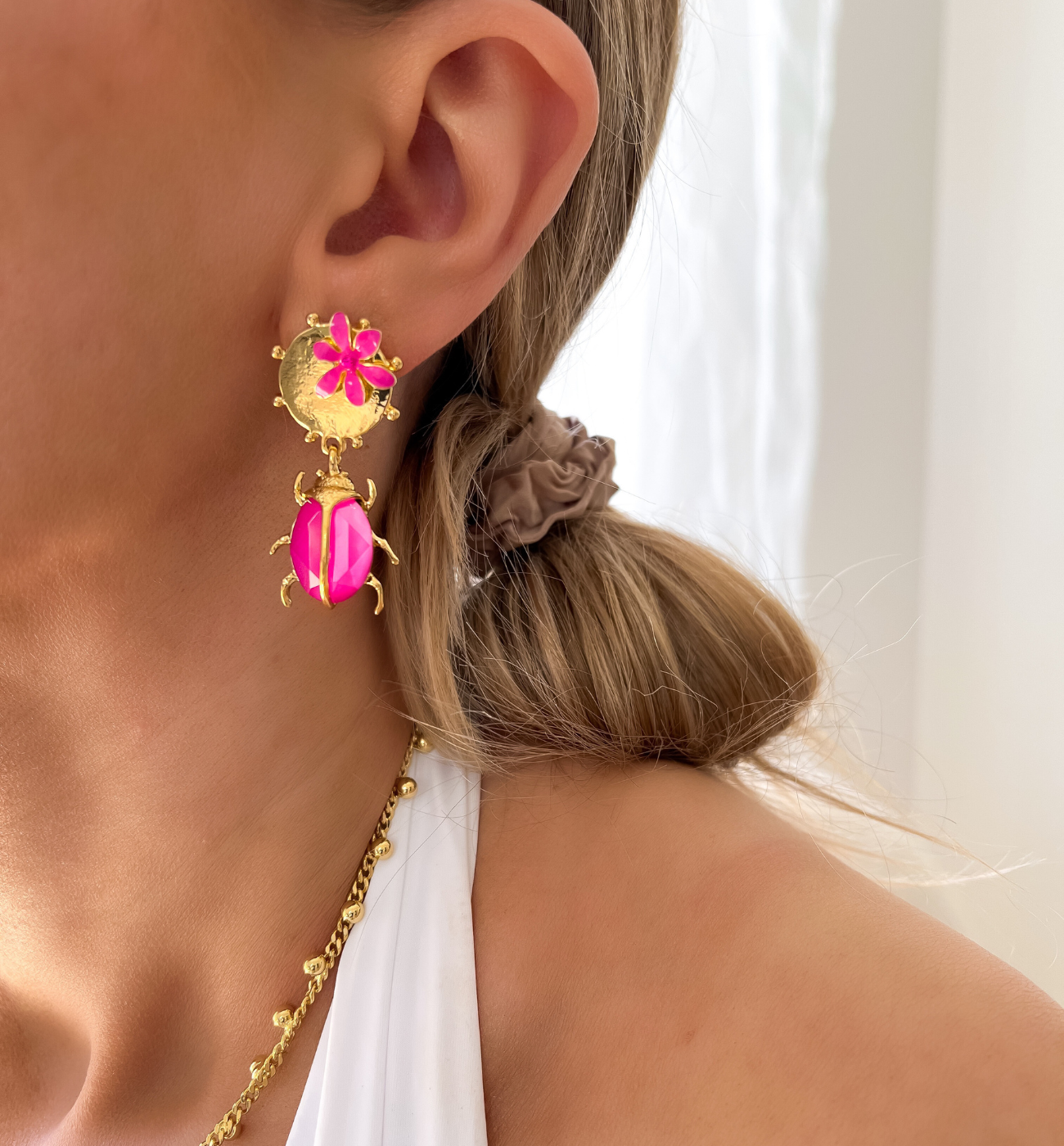 Kolczyki fuksjowe z żukiem Siyo 9 - By Dziubeka