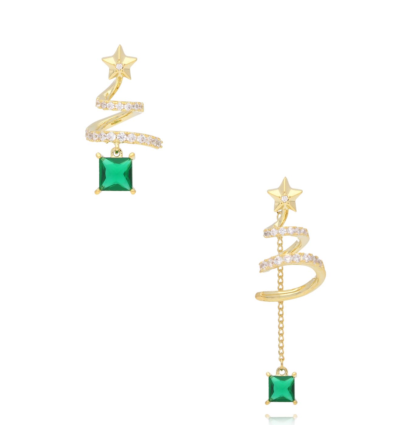Kolczyki świąteczne choinki z zielonymi kryształami KSY0278 - By Dziubeka