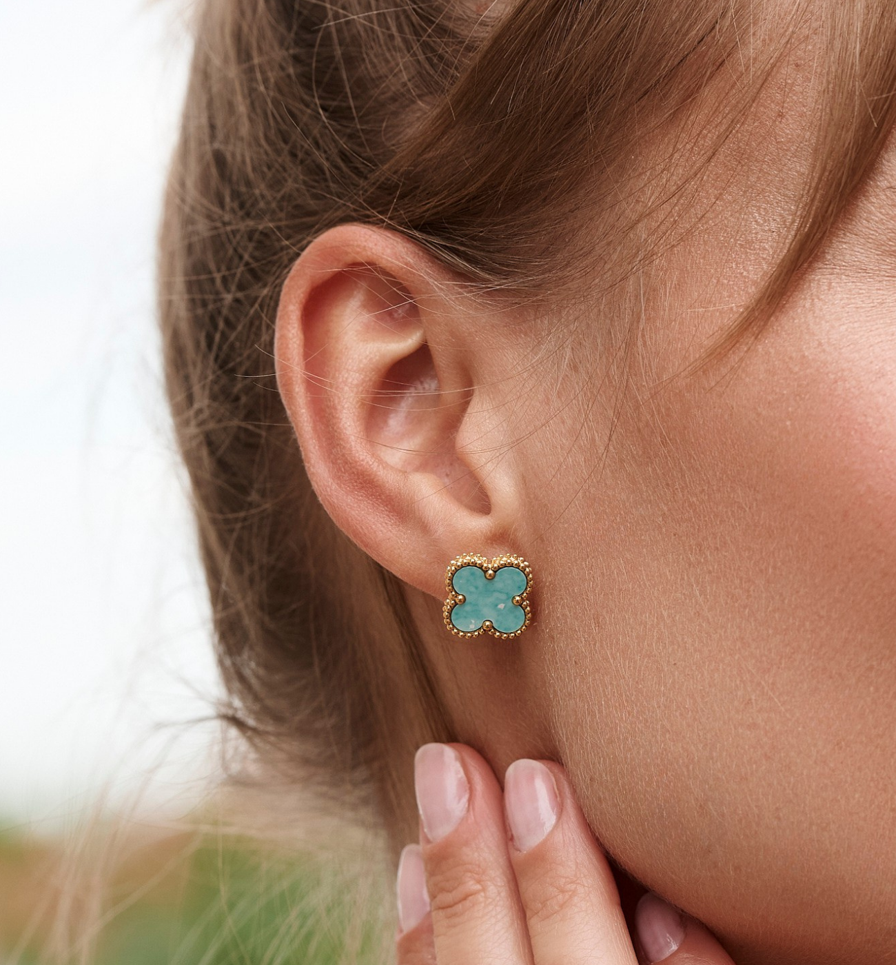 Kolczyki z turkusowymi koniczynkami KSY0333 - By Dziubeka