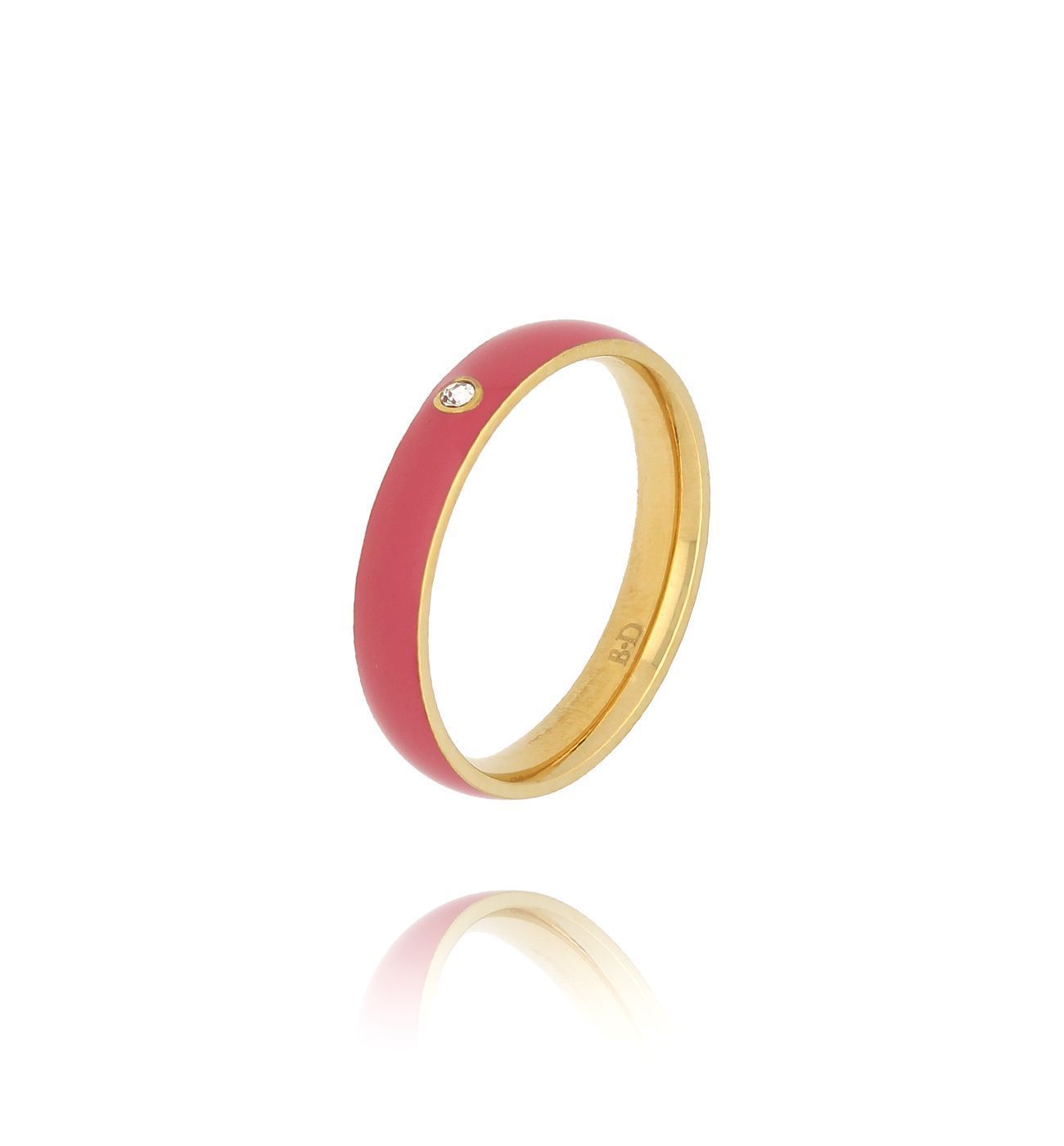 Pierścionek złoty z różową emalią Cannes - By Dziubeka