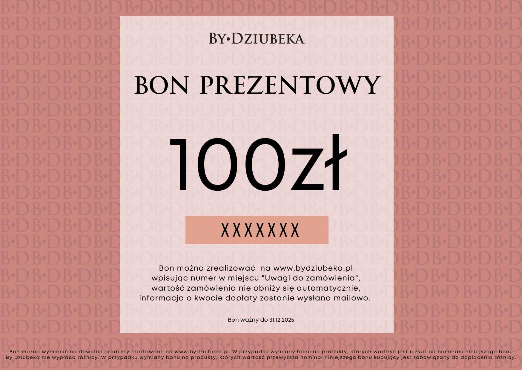 Bon Prezentowy 100 zł online do wydruku BON100 - By Dziubeka