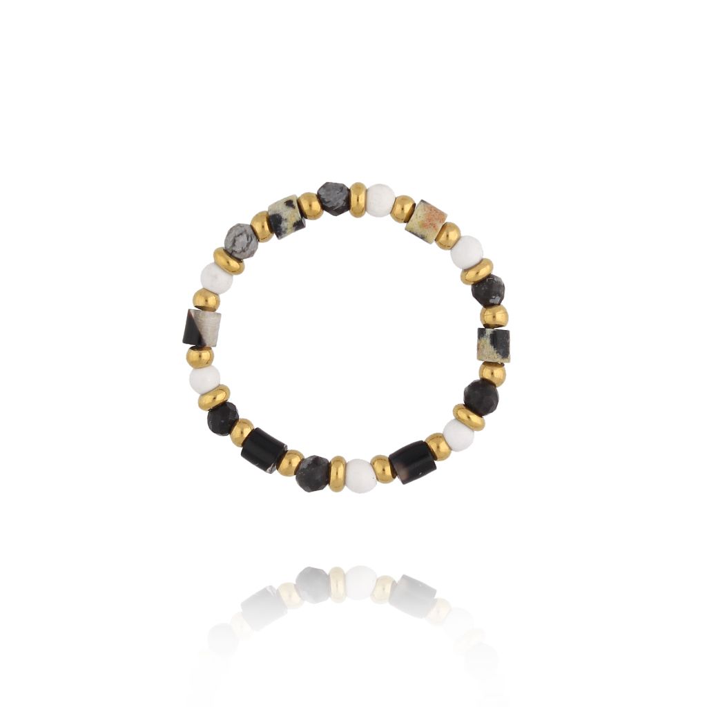 Pierścionek czarno biały elastyczny PSC0736 - By Dziubeka