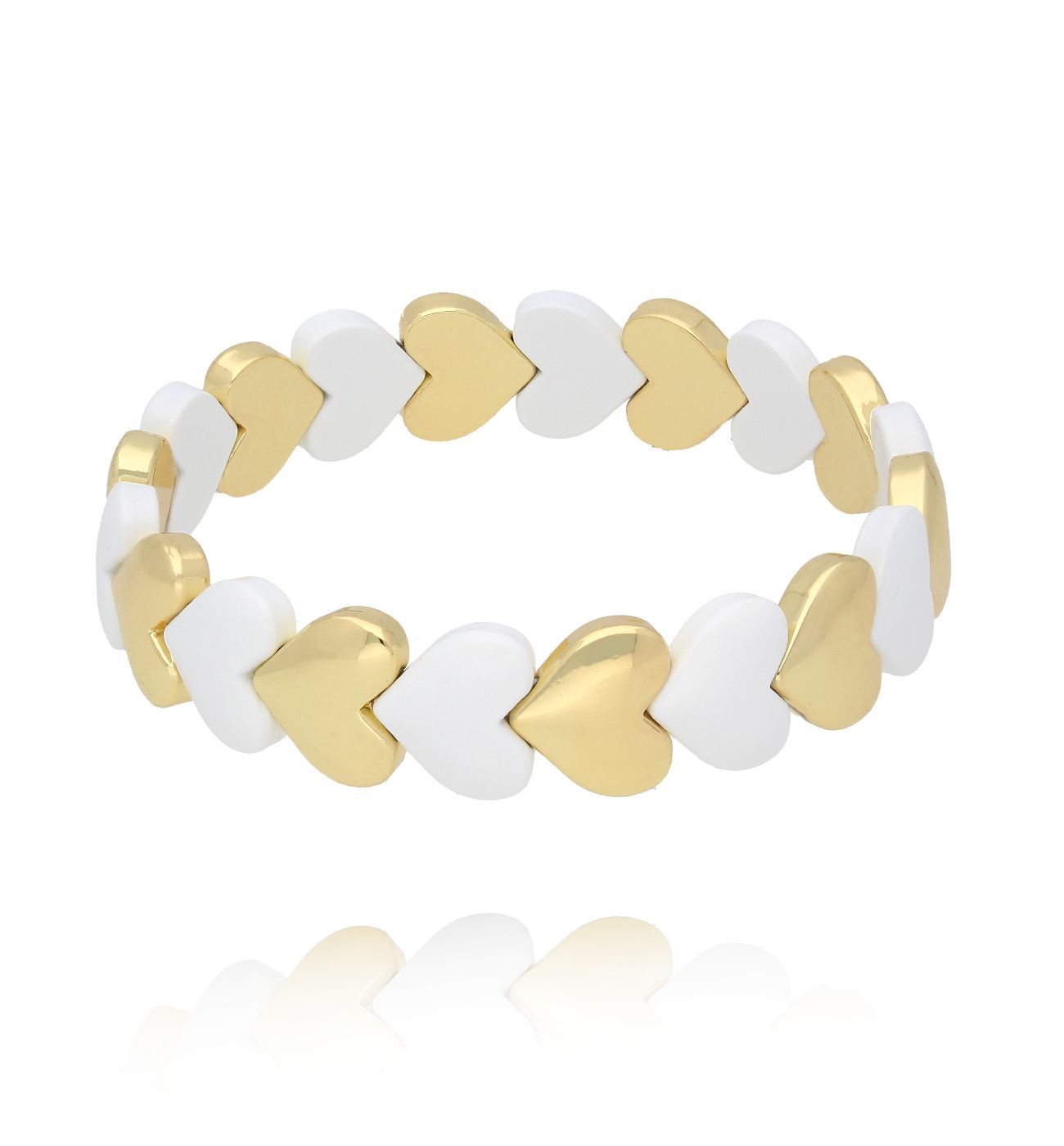 Bransoletka z serduszek biało-złota BCR0032 - By Dziubeka