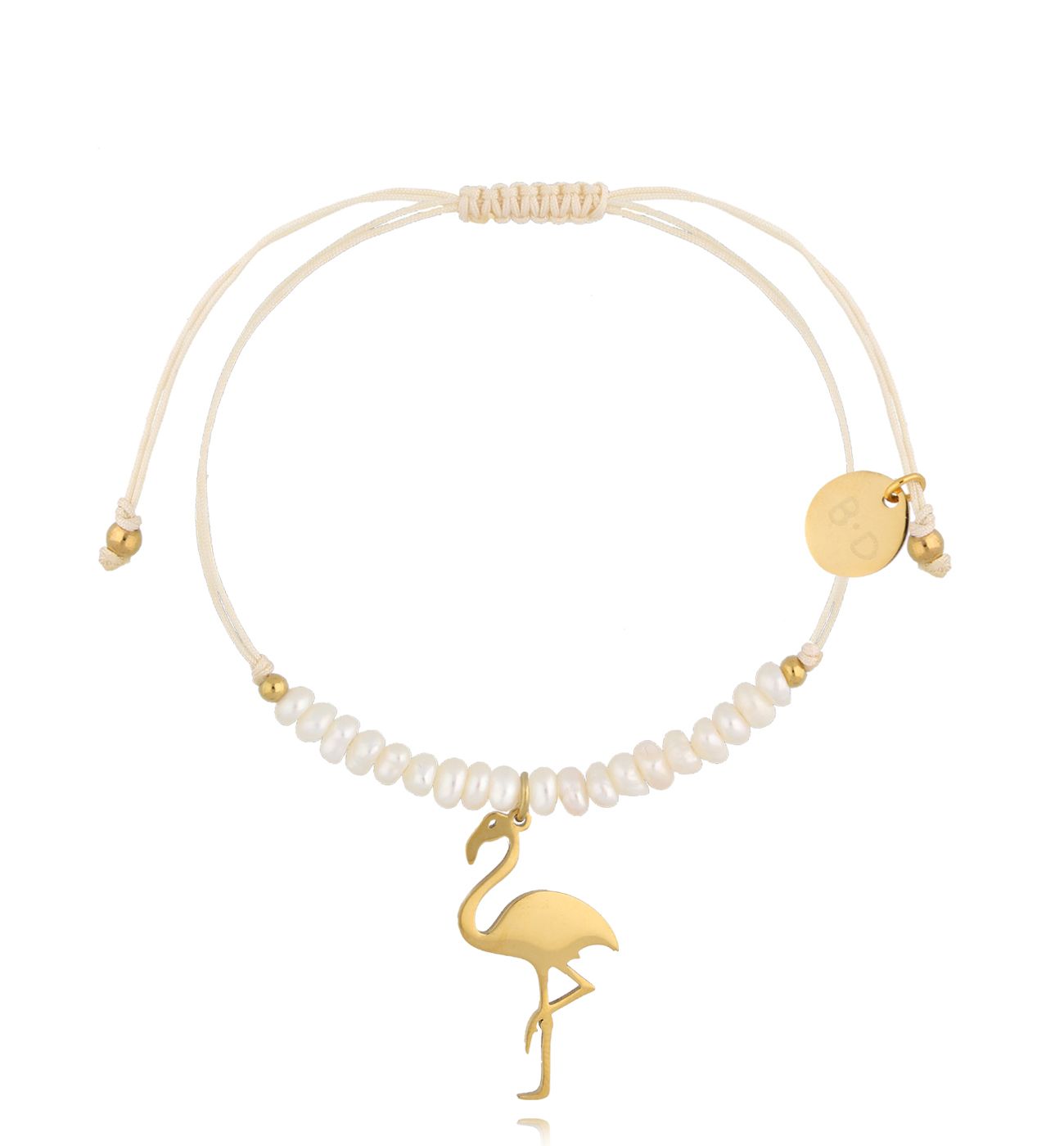 Bransoletka z perełkami i złotym flamingiem Feliz BMT0294 - By Dziubeka