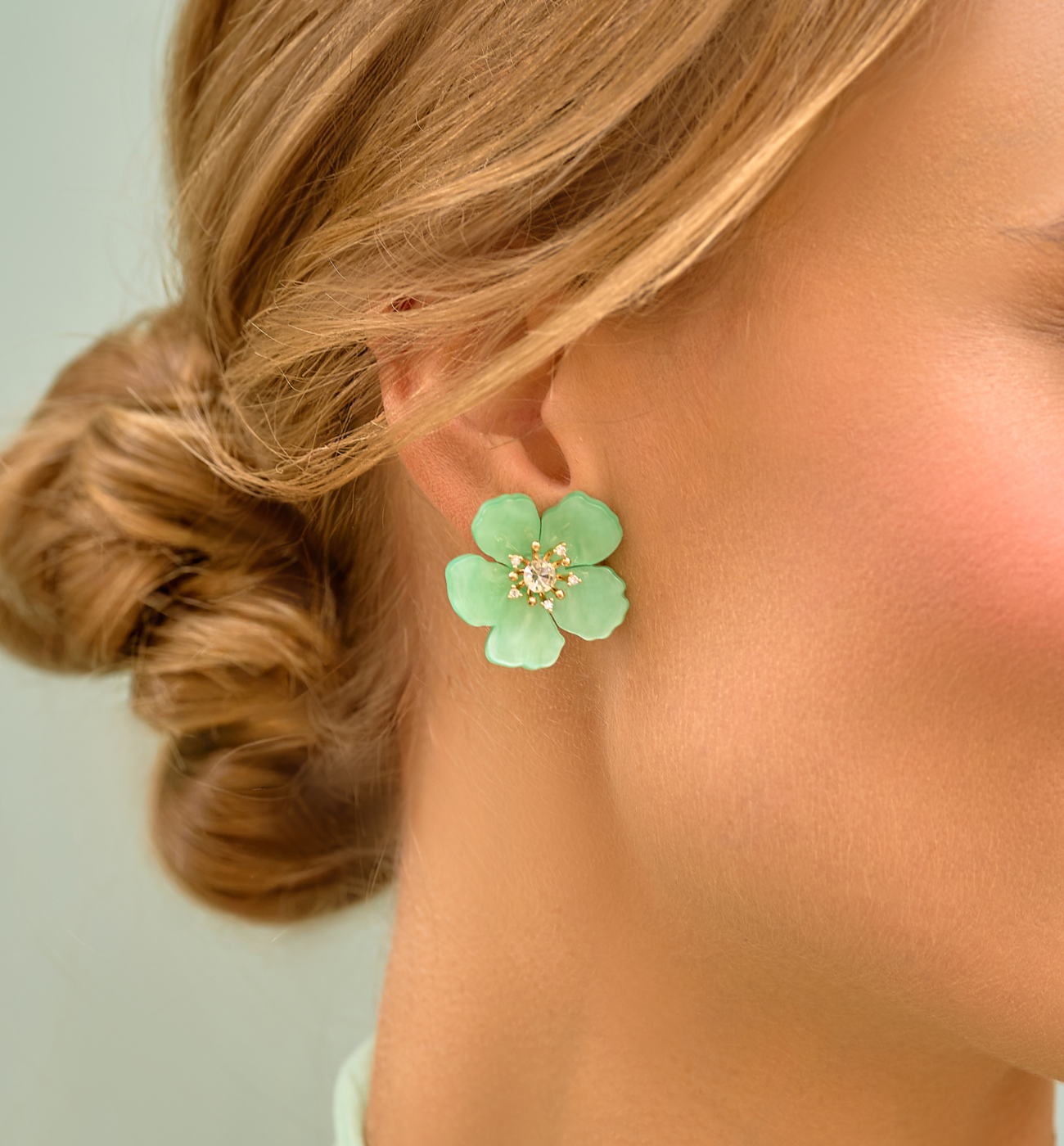 Kolczyki miętowe kwiatki Seneghe KZA0307 - By Dziubeka