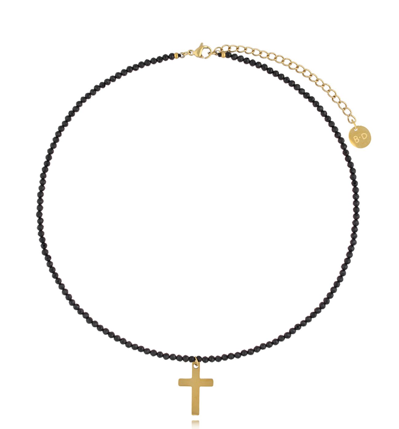 Naszyjnik z turmalinami 3mm i złotym krzyżykiem Giselle - By Dziubeka