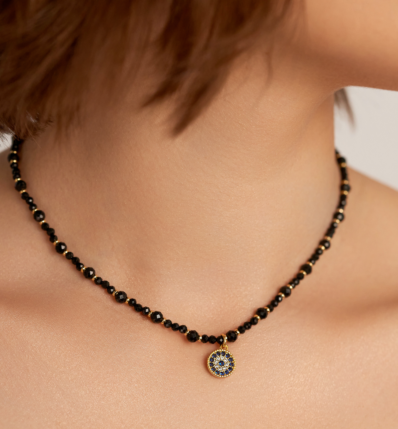Naszyjnik z czarnymi turmalinami i zawieszką Sundial - By Dziubeka