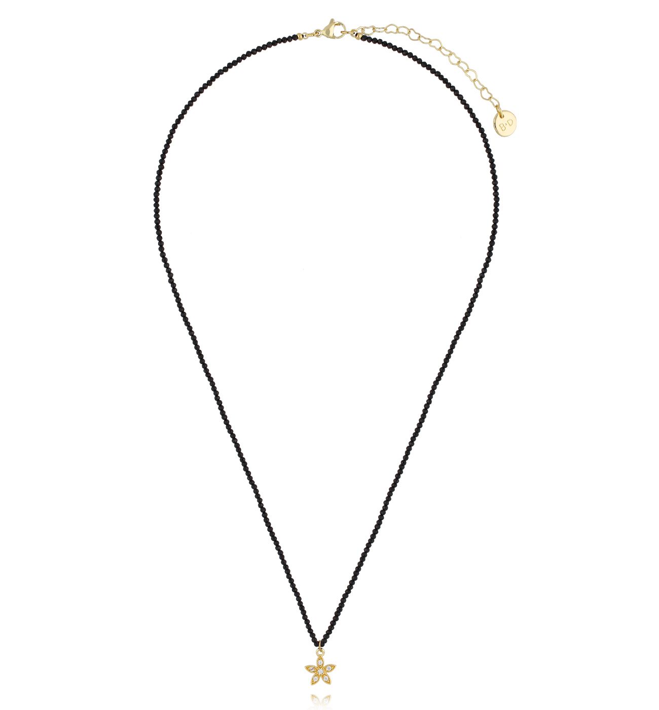 Naszyjnik czarny z turmalinami i kwiatuszkiem - By Dziubeka