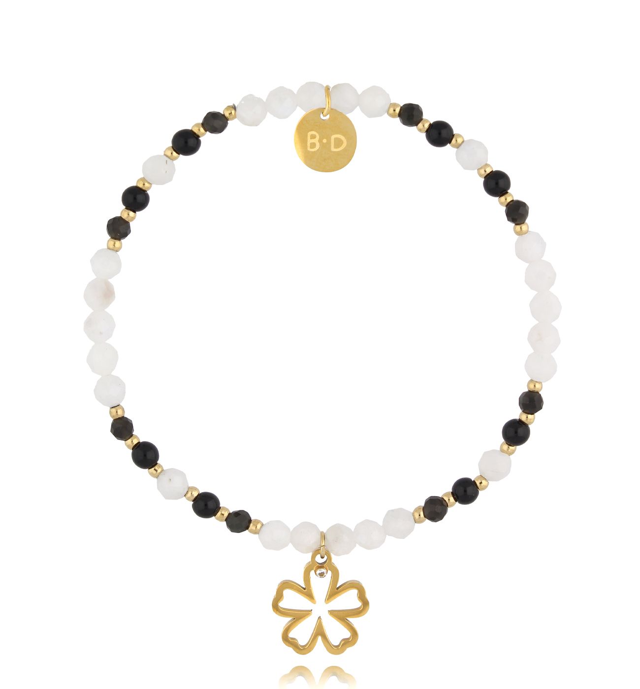 Bransoletka biało czarna z kwiatuszkiem - By Dziubeka