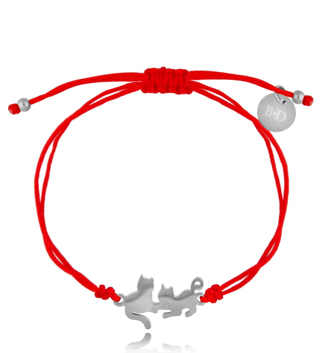 Bransoletka srebrna z czerwonym sznurkiem i kotkami Kitty BGL0704 - By Dziubeka