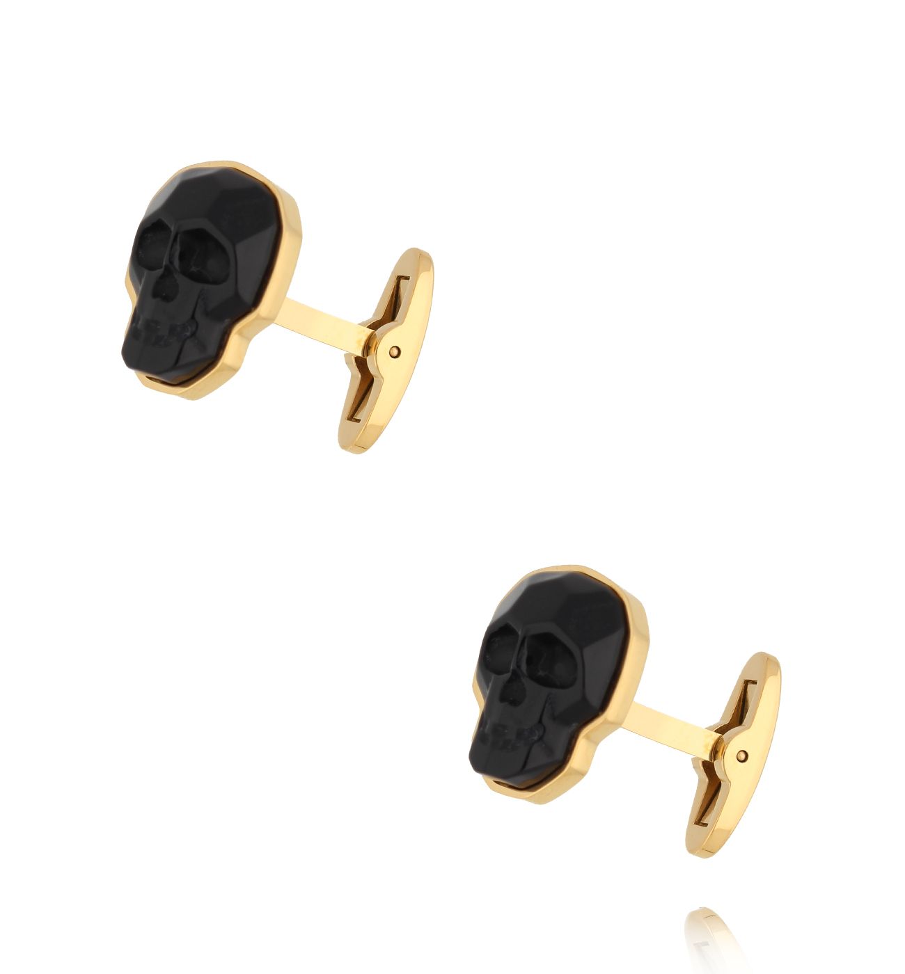 Spinki do mankietów czaszki z onyksem złote SMITC0003 - By Dziubeka