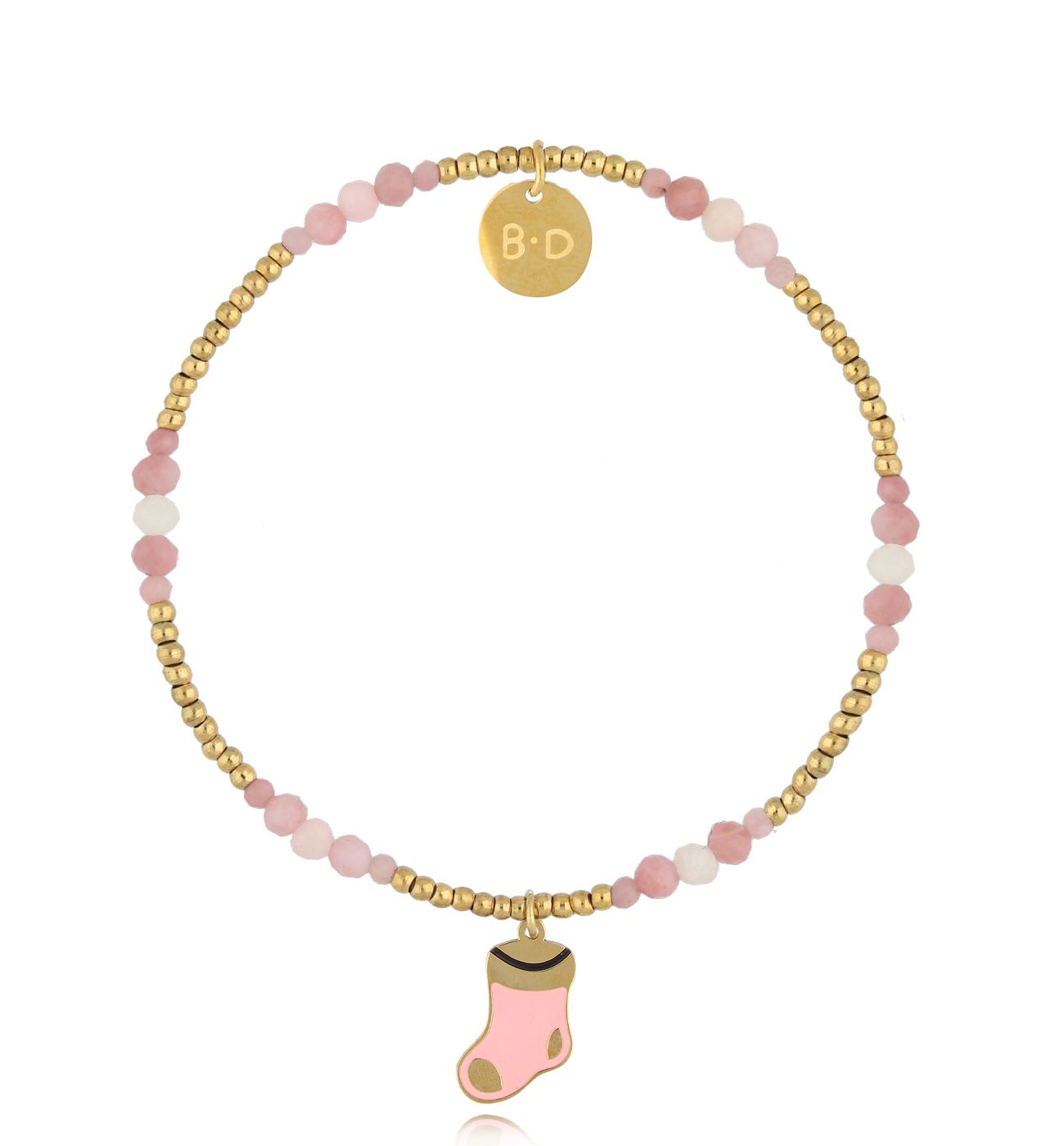 Bransoletka różowa ze świąteczną skarpetką All I Want - By Dziubeka