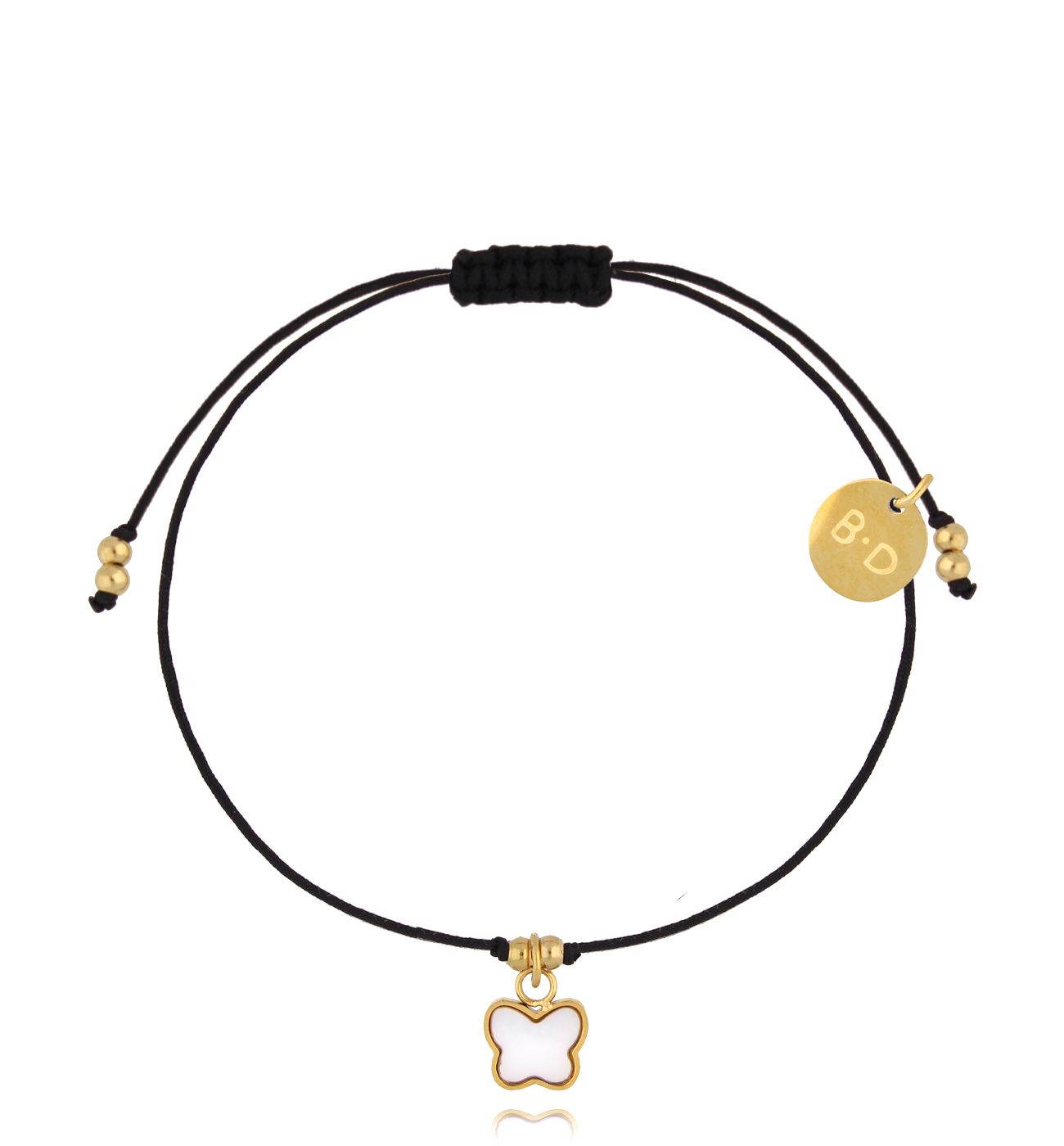 Bransoletka z czarnym sznurkiem i motylkiem BGL1026 - By Dziubeka