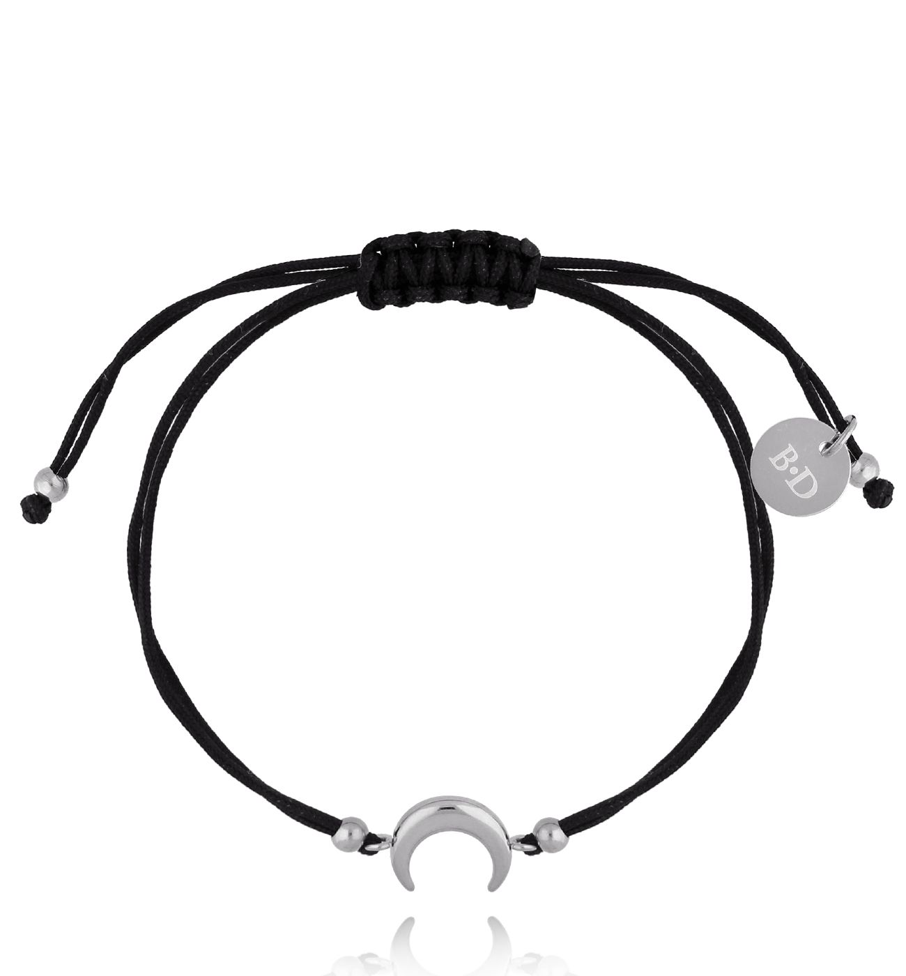 Bransoletka srebrna z czarnym sznurkiem i księżycem Girls Night BGL0670 - By Dziubeka