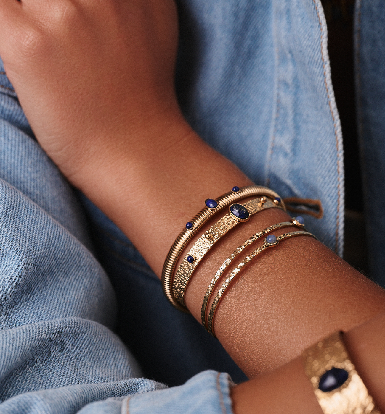 Zestaw złotych bransoletek z lapisem lazuli Z0554 - By Dziubeka