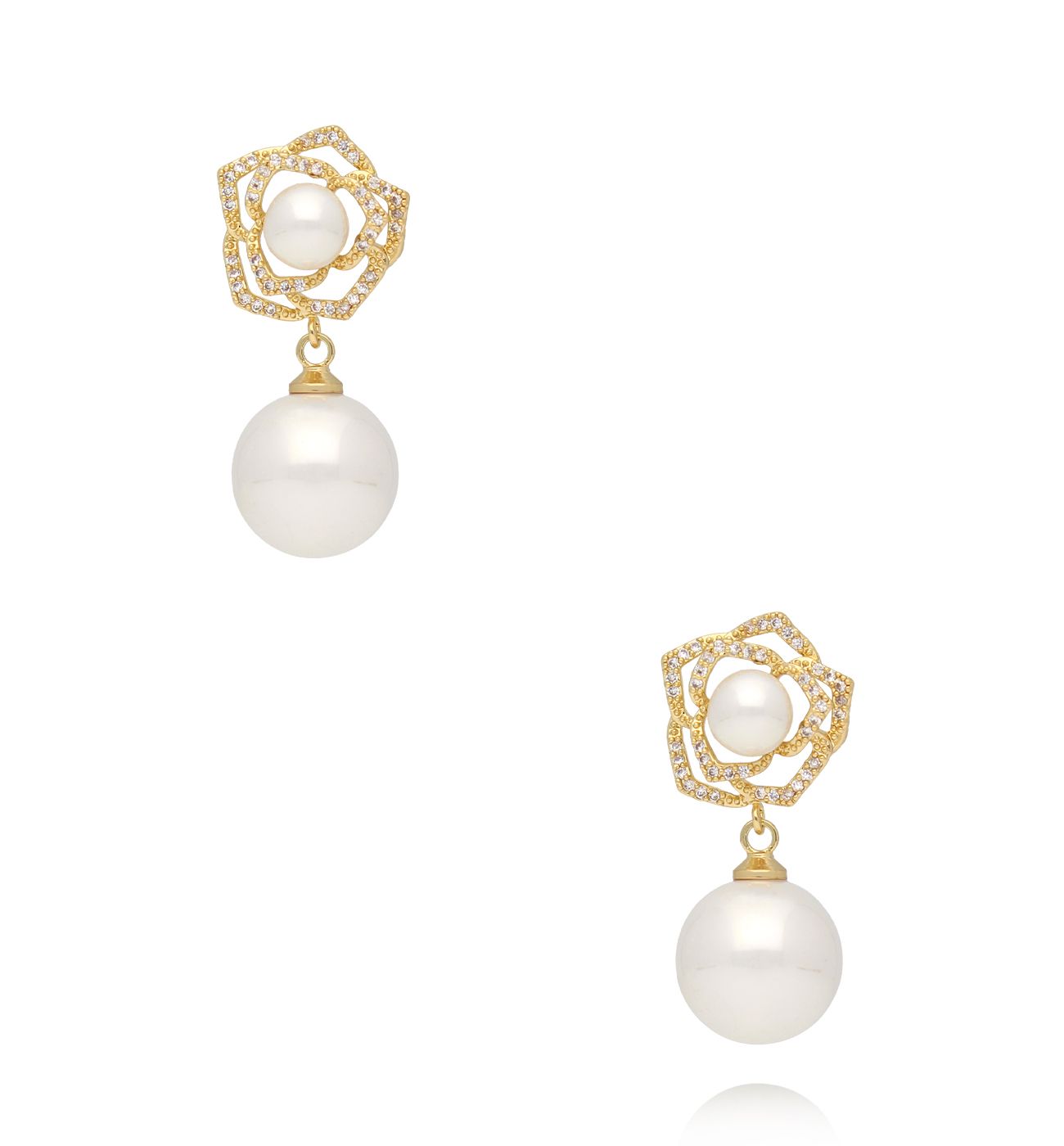 Kolczyki z białą perłą i zdobioną oprawą - By Dziubeka