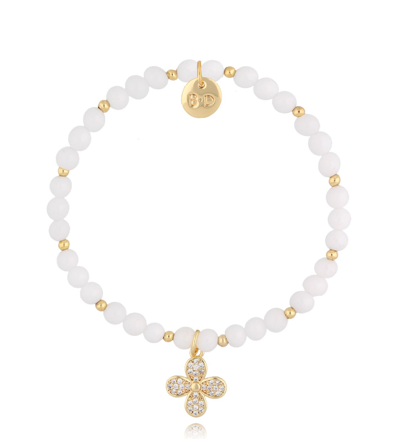 Bransoletka z białymi turmalinami i koniczynką - By Dziubeka