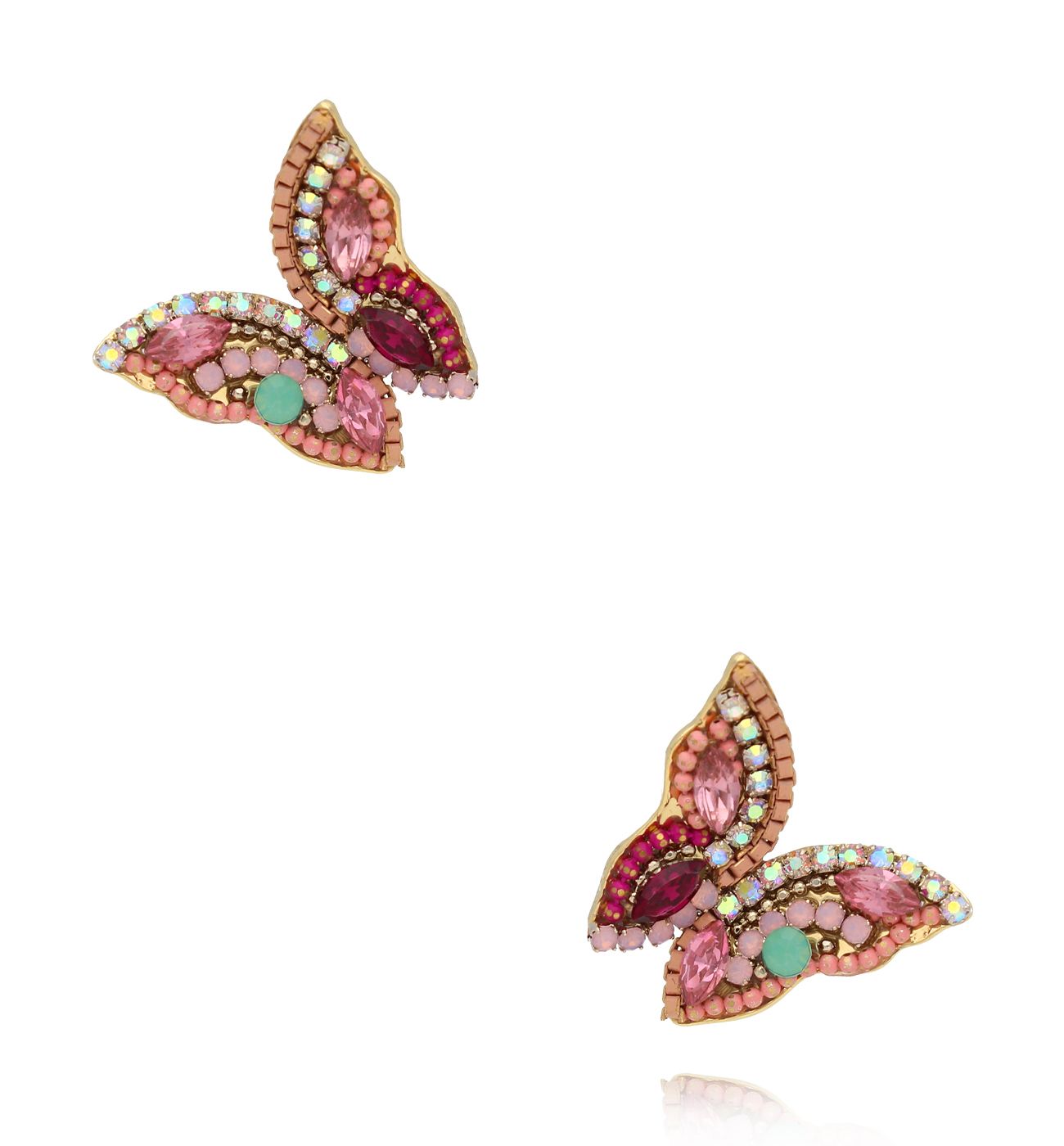 Kolczyki w kształcie motyli z różowymi kryształami KLU0162 - By Dziubeka