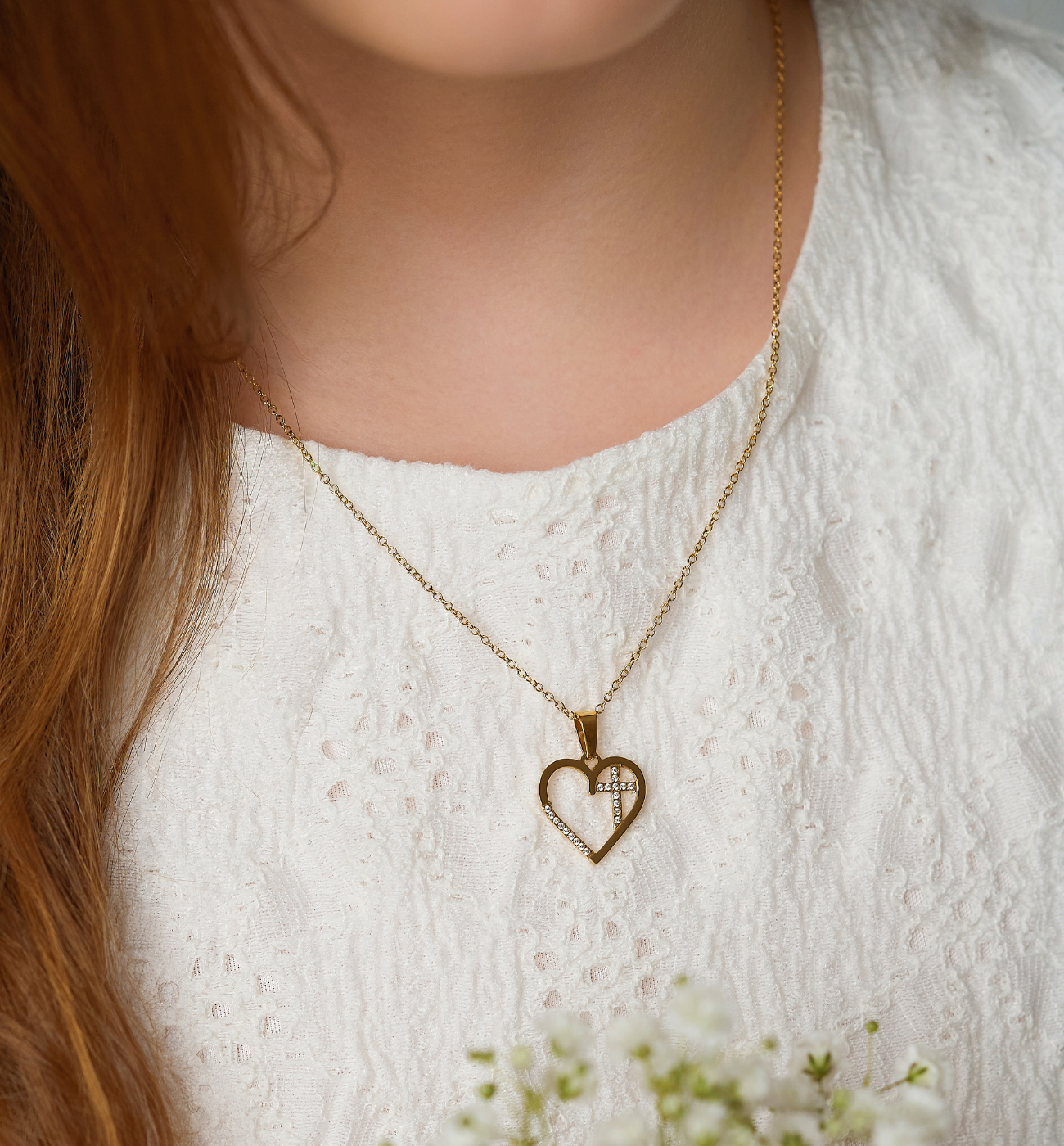 Naszyjnik złoty z sercem i krzyżykiem Florence - By Dziubeka