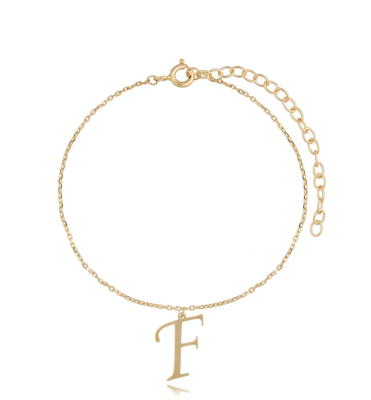 Bransoletka srebrna pozłacana z literką F - By Dziubeka