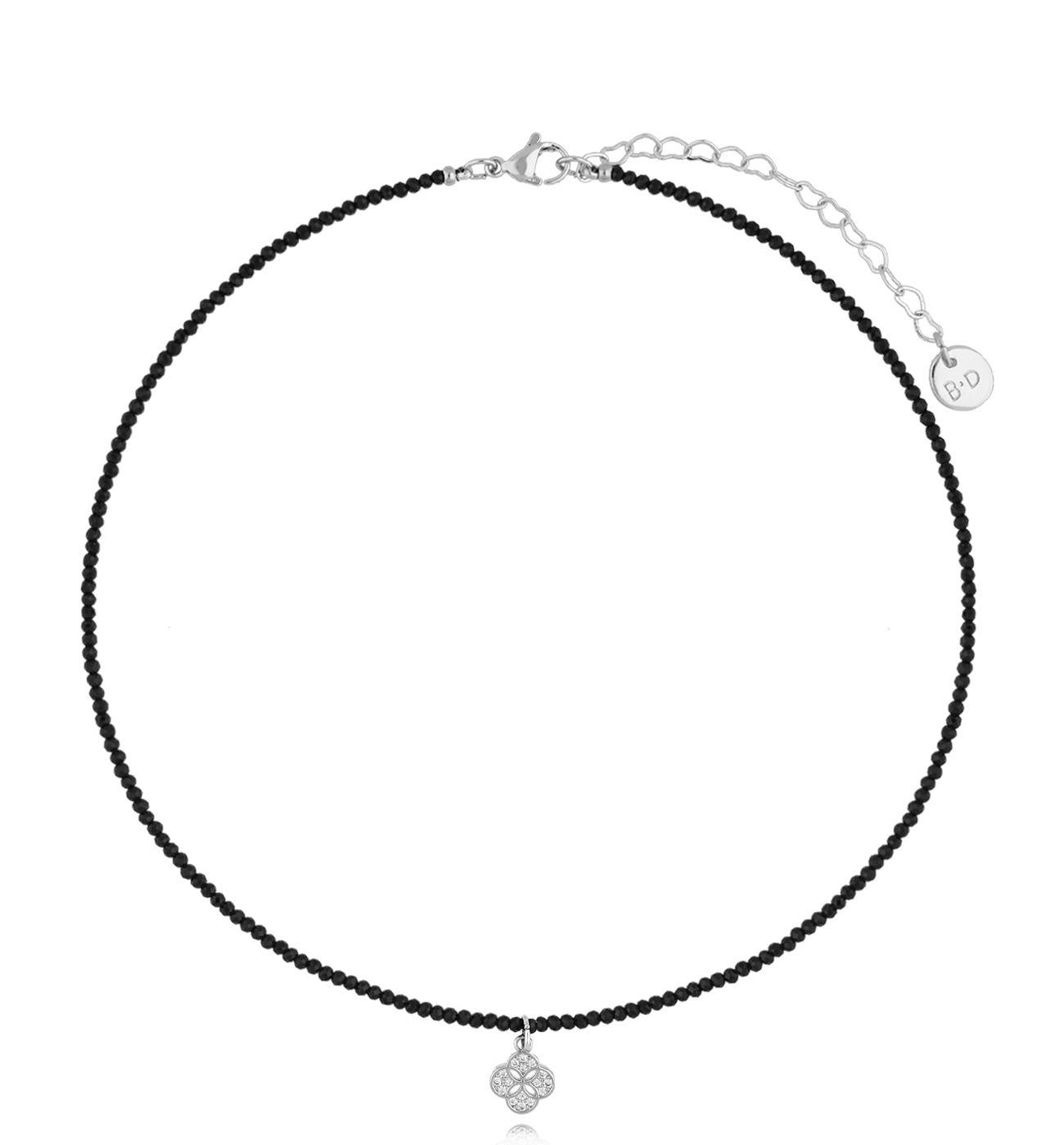 Naszyjnik czarny z turmalinami i koniczynką - By Dziubeka